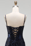 Navy Bodycon Floral Embroidery Corset Sequins Short Homecoming Dress