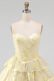 Daffodil A-Line Tiered Ruffle Short Homecoming Dress with Floral Embroidery