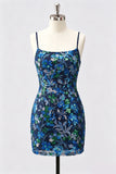 Lilac Bodycon Floral Embroidery Sequins Short Homecoming Dress with Lace Up Back