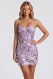 Lilac Bodycon Floral Embroidery Sequins Short Homecoming Dress with Lace Up Back