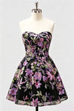 Lilac A-Line Sweetheart Floral Sequins Homecoming Dress with Lace Up Back