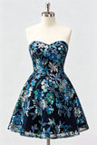 Lilac A-Line Sweetheart Floral Sequins Homecoming Dress with Lace Up Back