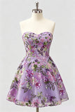 Lilac A-Line Sweetheart Floral Sequins Homecoming Dress with Lace Up Back