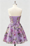 Lilac A-Line Sweetheart Floral Sequins Homecoming Dress with Lace Up Back