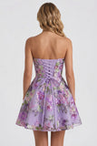 Lilac A-Line Sweetheart Floral Sequins Homecoming Dress with Lace Up Back