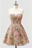 Lilac A-Line Sweetheart Floral Sequins Homecoming Dress with Lace Up Back