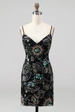 Bodycon Spaghetti Straps Sequins Short Homecoming Dress with Lace Up Back