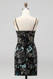 Bodycon Spaghetti Straps Sequins Short Homecoming Dress with Lace Up Back