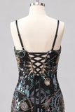 Bodycon Spaghetti Straps Sequins Short Homecoming Dress with Lace Up Back