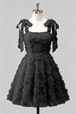 Light Blue A-Line Bowed Straps Floral Beaded Homecoming Dress with Lace Up Back