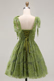 A-Line Pearls Beaded Floral A-Line Homecoming Dress with Tie Straps