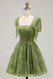 A-Line Pearls Beaded Floral A-Line Homecoming Dress with Tie Straps