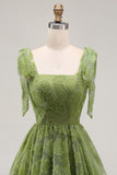 A-Line Pearls Beaded Floral A-Line Homecoming Dress with Tie Straps