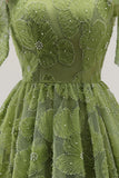 A-Line Pearls Beaded Floral A-Line Homecoming Dress with Tie Straps