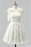 Light Blue A-Line Bowed Straps Floral Beaded Homecoming Dress with Lace Up Back
