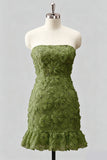 Light Blue Bodycon Strapless Ruffled Floral Beaded Homecoming Dress with Lace Up Back
