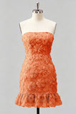 Light Blue Bodycon Strapless Ruffled Floral Beaded Homecoming Dress with Lace Up Back