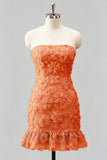 Light Blue Bodycon Strapless Ruffled Floral Beaded Homecoming Dress with Lace Up Back