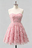 Dusty Rose Sweetheart A-Line Floral Beaded Homecoming Dress with Lace Up Back