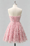 Dusty Rose Sweetheart A-Line Floral Beaded Homecoming Dress with Lace Up Back