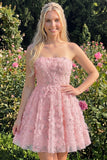 Dusty Rose Sweetheart A-Line Floral Beaded Homecoming Dress with Lace Up Back