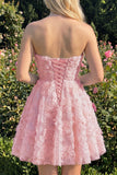 Dusty Rose Sweetheart A-Line Floral Beaded Homecoming Dress with Lace Up Back