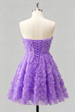 Dusty Rose Sweetheart A-Line Floral Beaded Homecoming Dress with Lace Up Back