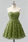 Dusty Rose Sweetheart A-Line Floral Beaded Homecoming Dress with Lace Up Back