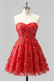 Dusty Rose Sweetheart A-Line Floral Beaded Homecoming Dress with Lace Up Back