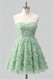 Dusty Rose Sweetheart A-Line Floral Beaded Homecoming Dress with Lace Up Back