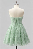 Dusty Rose Sweetheart A-Line Floral Beaded Homecoming Dress with Lace Up Back