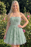 Dusty Rose Sweetheart A-Line Floral Beaded Homecoming Dress with Lace Up Back