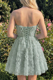 Dusty Rose Sweetheart A-Line Floral Beaded Homecoming Dress with Lace Up Back