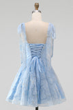 A-Line Floral Sheer Corset Sequins Homecoming Dress with Lace Up Back