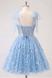 A-Line Floral Sheer Corset Sequins Homecoming Dress with Lace Up Back