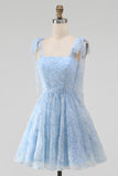 A-Line Floral Sheer Corset Sequins Homecoming Dress with Lace Up Back