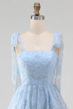 A-Line Floral Sheer Corset Sequins Homecoming Dress with Lace Up Back