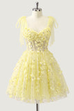 A-Line Floral Sheer Corset Sequins Homecoming Dress with Lace Up Back