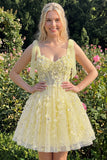 A-Line Floral Sheer Corset Sequins Homecoming Dress with Lace Up Back