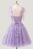 A-Line Floral Sheer Corset Sequins Homecoming Dress with Lace Up Back