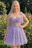 A-Line Floral Sheer Corset Sequins Homecoming Dress with Lace Up Back