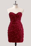 Bodycon Strapless Floral Sheer Corset Sequins Homecoming Dress with Lace Up Back