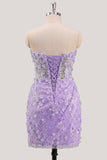 Bodycon Strapless Floral Sheer Corset Sequins Homecoming Dress with Lace Up Back
