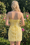 Light Yellow Bodycon Halter Neck Floral Corset Sequins Short Homecoming Dress