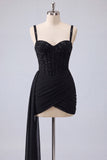 Pink Bodycon Corset Ruched Beaded Lace Up Back Homecoming Dress with Sash