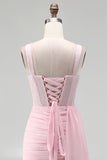 Pink Bodycon Corset Ruched Beaded Lace Up Back Homecoming Dress with Sash