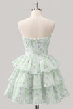 Sweetheart Tiered A-Line Pink Floral Corset Short Homecoming Dress