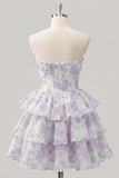 Sweetheart Tiered A-Line Pink Floral Corset Short Homecoming Dress