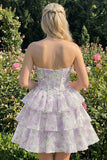 Sweetheart Tiered A-Line Pink Floral Corset Short Homecoming Dress
