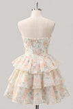 Sweetheart Tiered A-Line Pink Floral Corset Short Homecoming Dress